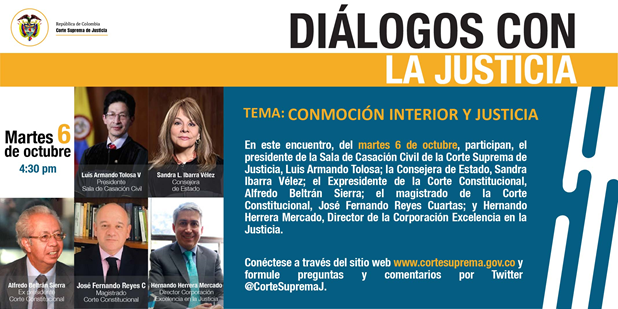 Vea en directo, Diálogos con la Justicia, tema: "Conmoción interior y Justicia", martes 06 de octubre de 2020, 4:30 p.m. a 5:30 p.m