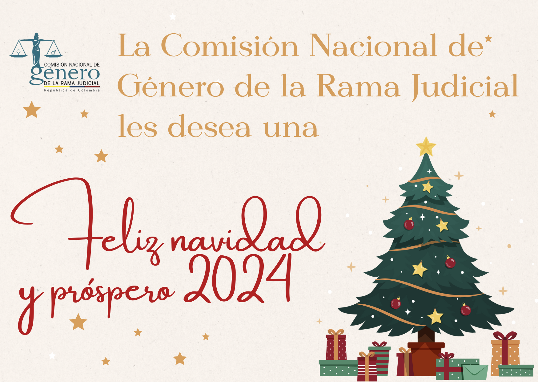 La #ComisiónDeGénero de la Rama Judicial, les desea una Feliz Navidad y un próspero 2024