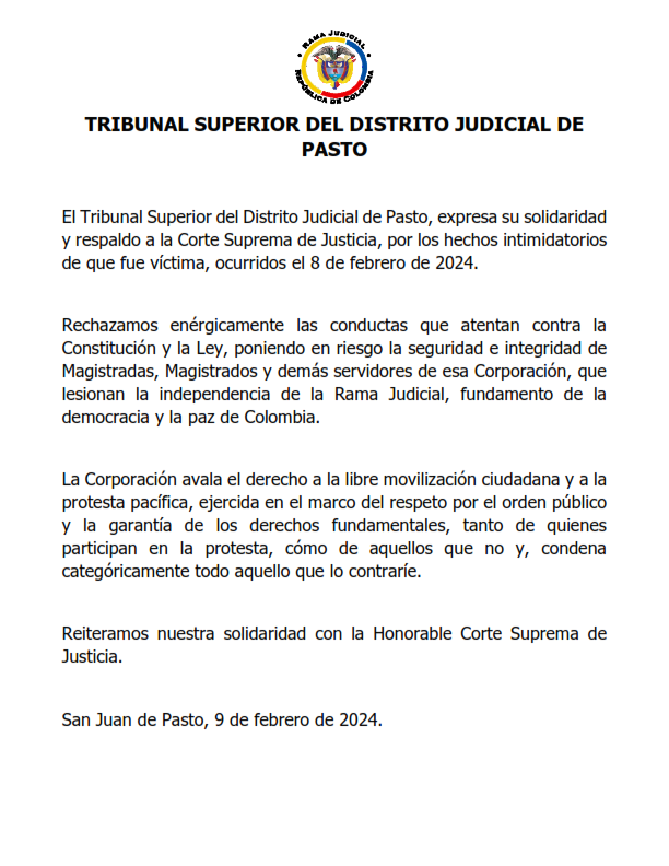 COMUNICADO TRIBUNAL SUPERIOR DE PASTO